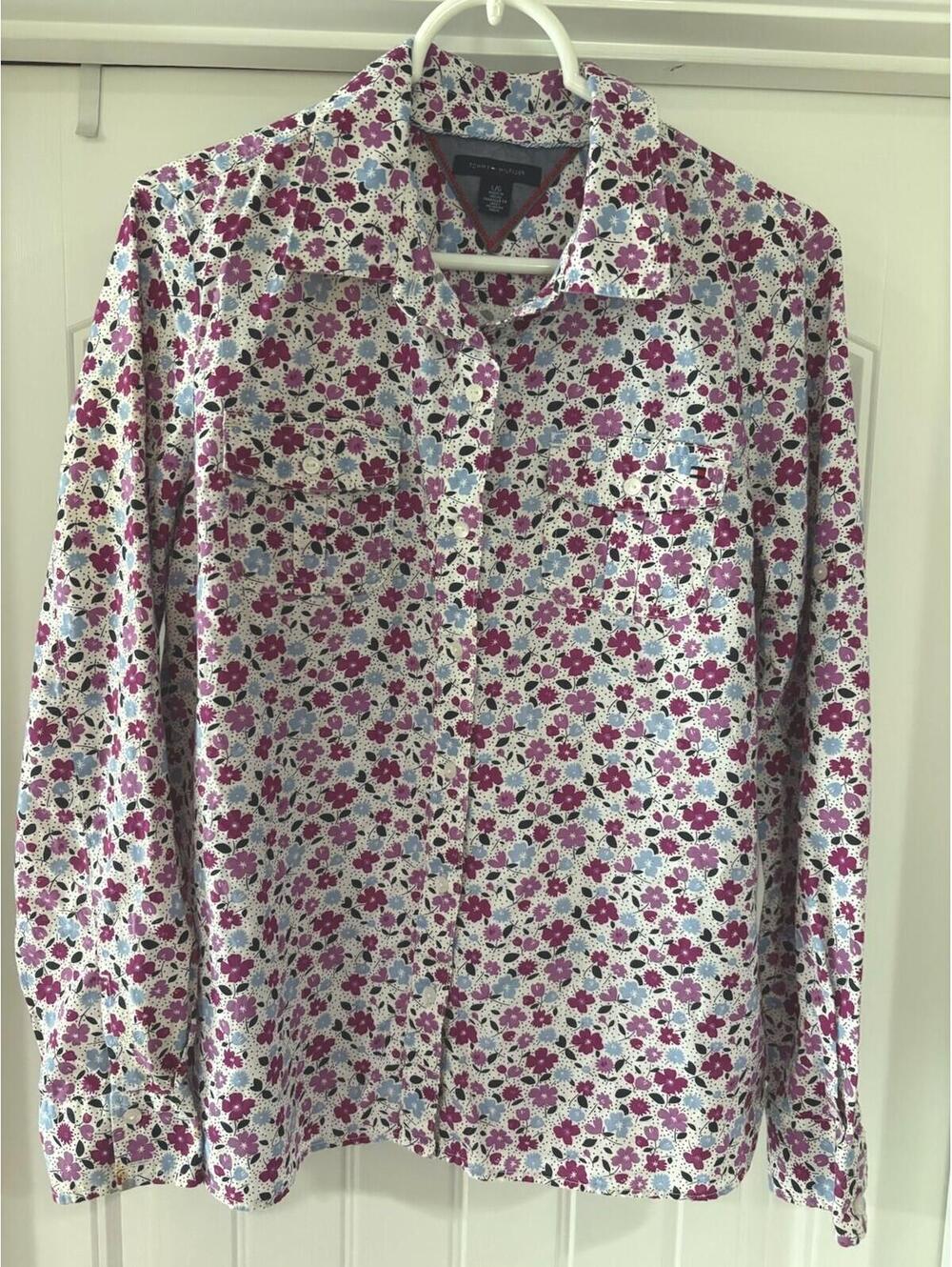Tommy Hilfiger Women’s L Floral Button Up Shirt Long Sleeve Cotton